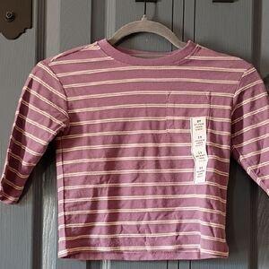 Kids Striped Pocket Tee - Mauve Pink